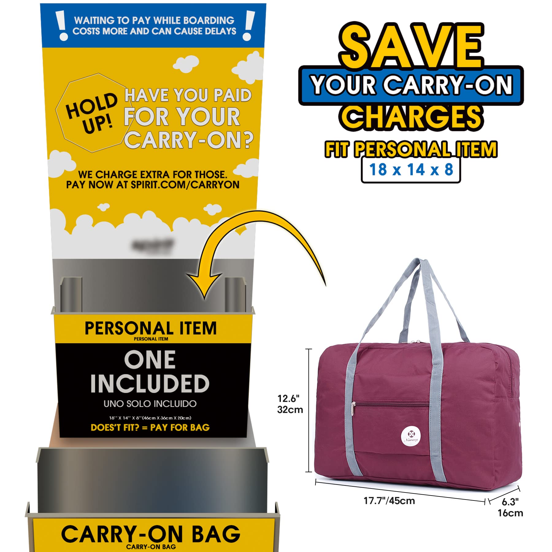 air travel squashed duffel bag Narwey 1112 Spirit Airlines Duffel Bag
