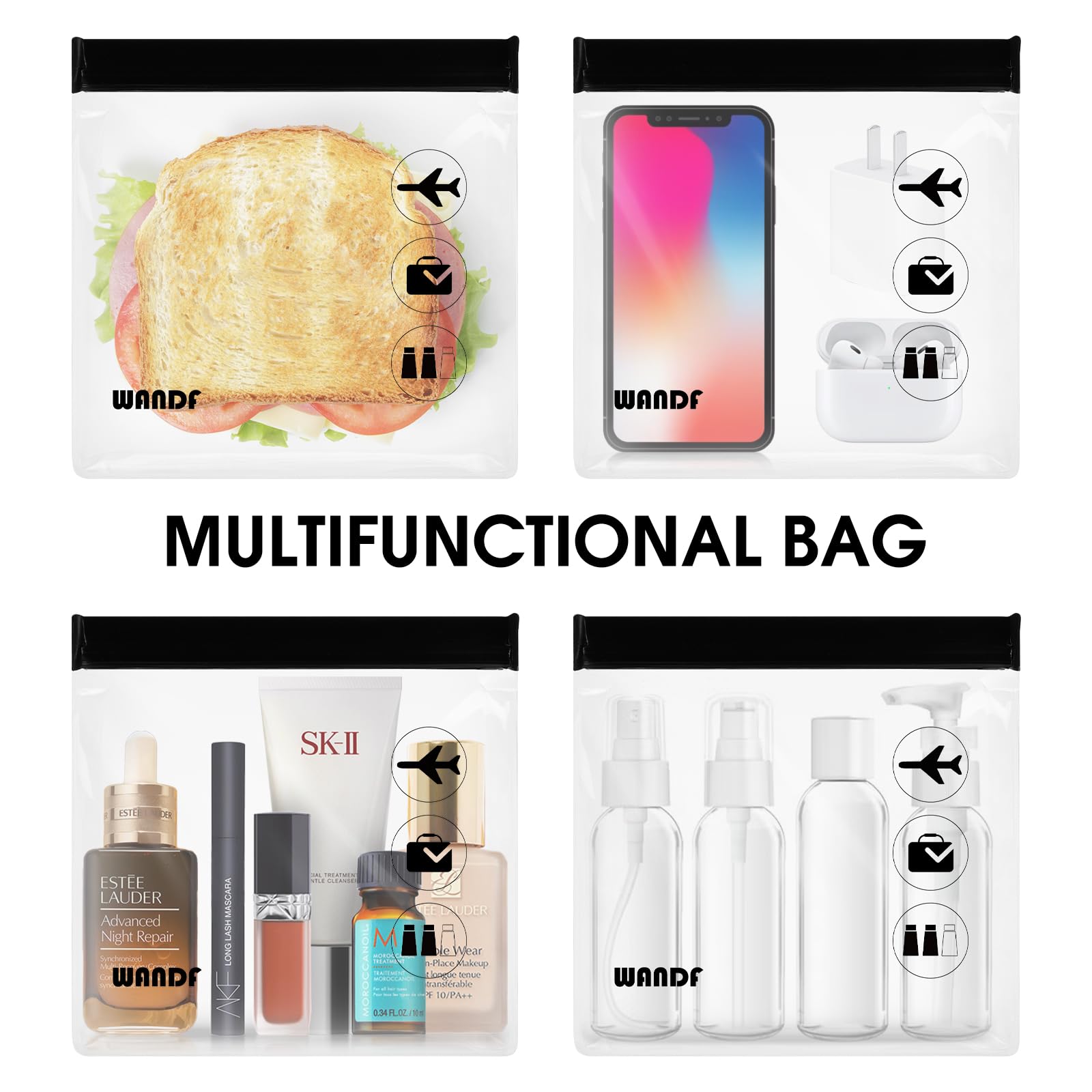 clear toiletry bags for travel WANDF Clear TSA Approved 3-1-1 Travel Toiletry Cosmetic Pouch Makeup B