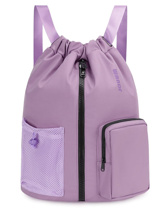 Sports Gym Drawstring Backpack with Wide Open Zipper Pocket