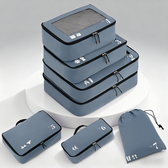 WANDF 7 Set Compression Packing Cubes Tear-Resistant Travel Packing Organizers with Number Icon,Compressible Suitcase Packing Organizer for Travel
