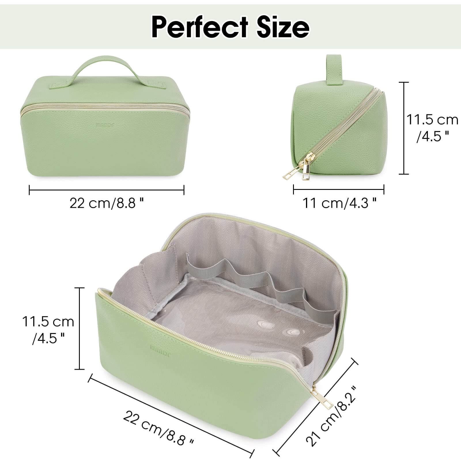 flat makeup bag for travel WANDF Portable Vegan Leather Open Flat Cosmetic Travel Makeup Bag