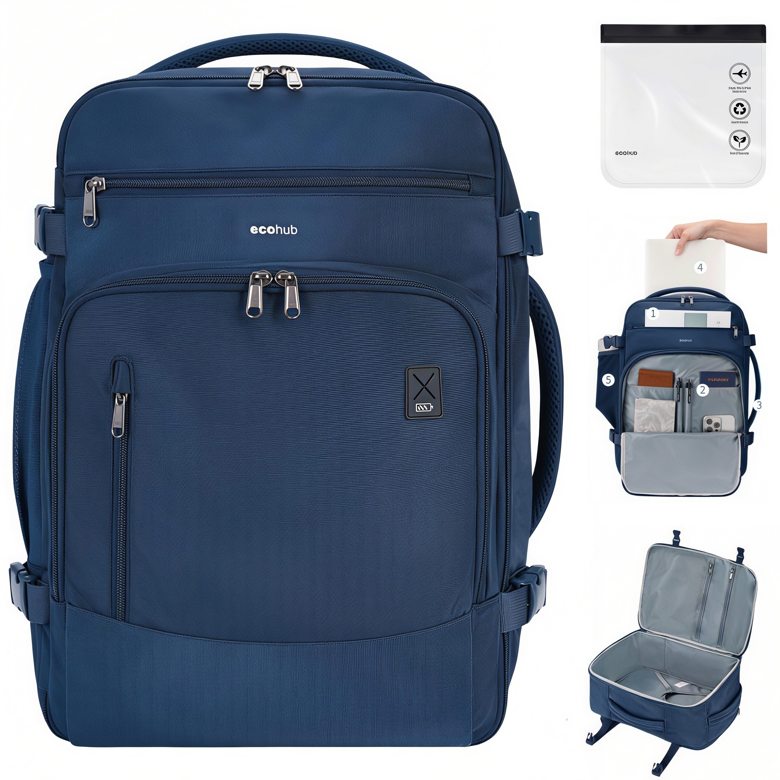 WANDF 18'' Carry on Travel Backpack with Clear Toiletry Bag,30L Airline Approved Personal Item Bag 18x14x8 with USB Port, Laptop Backpack Casual