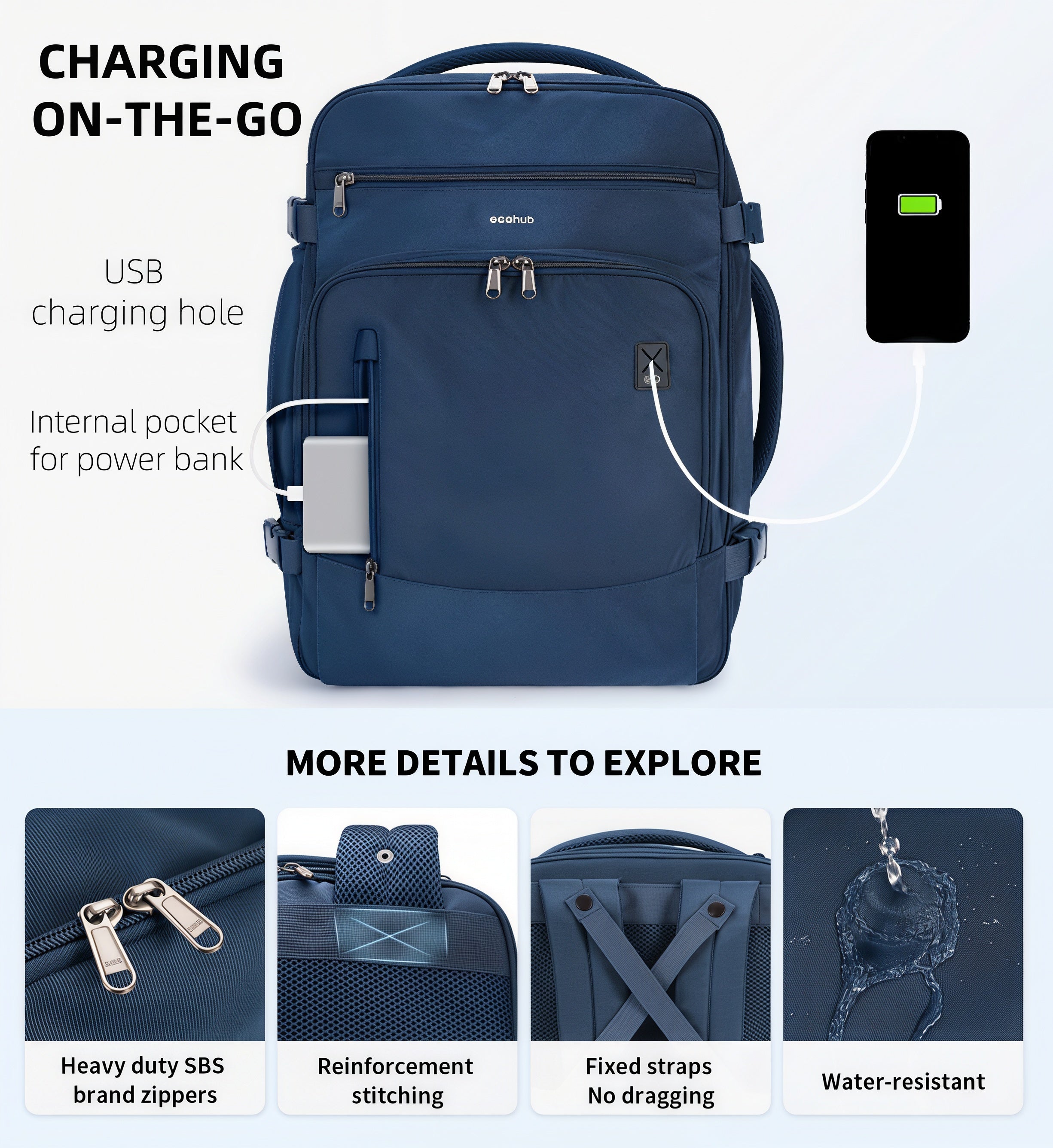 WANDF 18'' Carry on Travel Backpack with Clear Toiletry Bag,30L Airlin