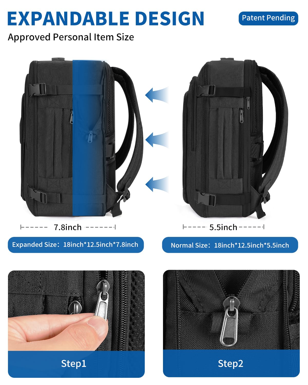 WANDF Expandable 17 Inch Travel Laptop Backpack For Spirit Airlines Personal Item Bag WANDF Expandable 17 Inch Travel Laptop Backpack For Spirit Airlines Personal Item Bag