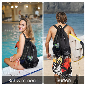 Beach Mesh Drawstring Backpack with Wet Pocket