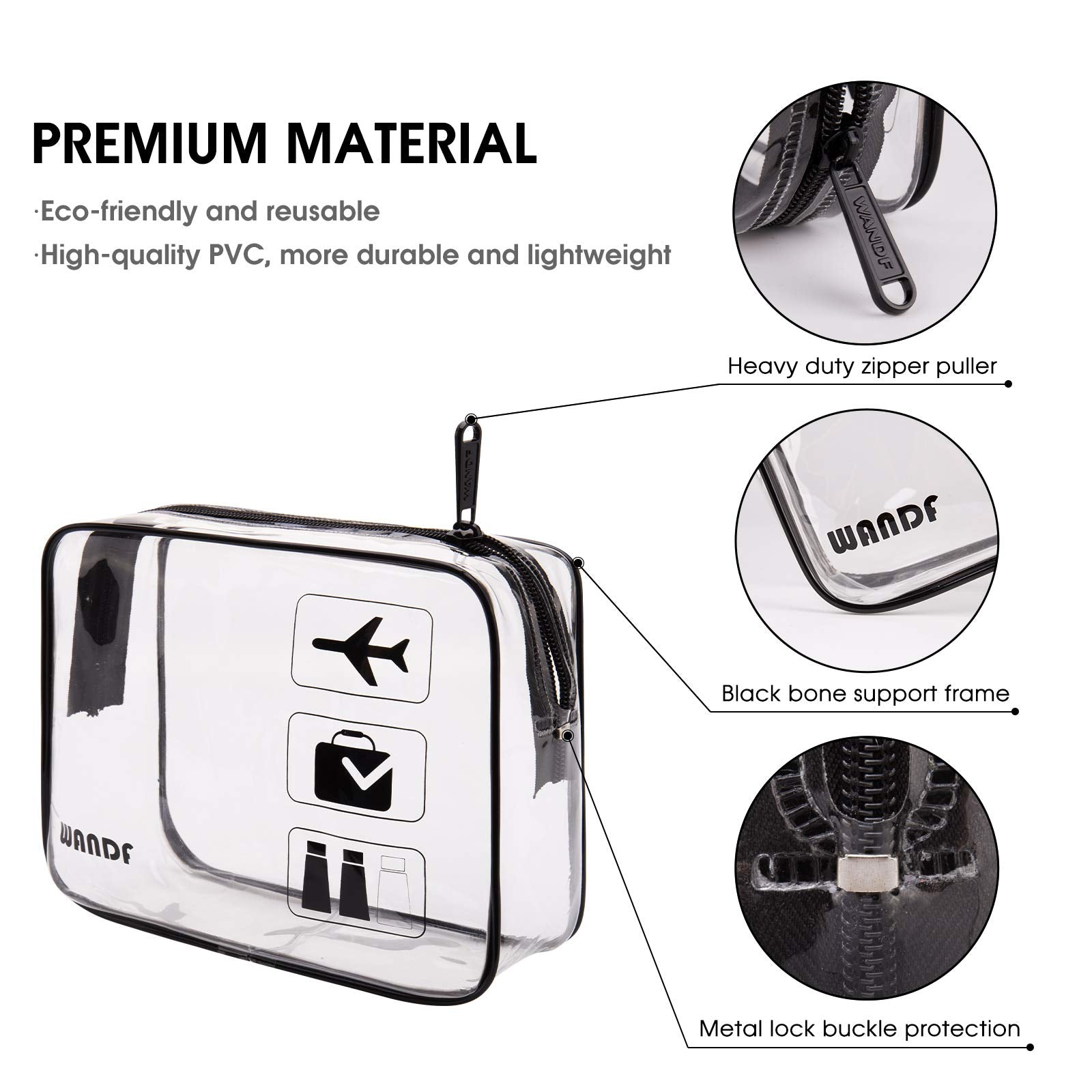 WANDF TSA Approved Clear Travel Toiletry Bag PVC Makeup Bag