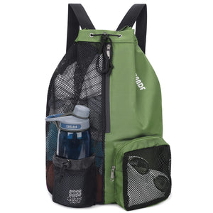 Beach Mesh Drawstring Backpack with Wet Pocket