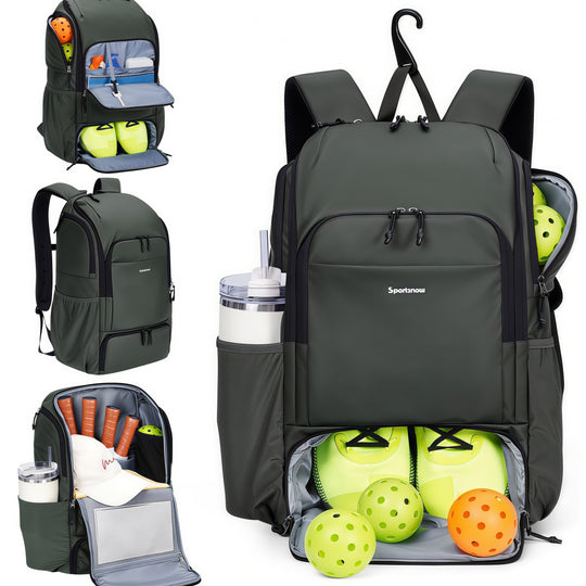 WANDF Pickleball Bag 30L Pickleball Backpack with Shoe Compartment and Fence Hook, Large Racquet Sports Bag Fits 4-6 Paddles and 8 Balls, Pickleball Gifts for Men Women