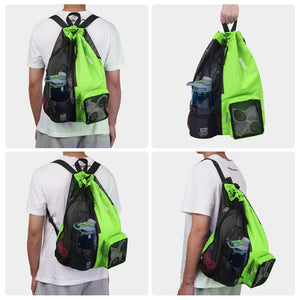 Beach Mesh Drawstring Backpack with Wet Pocket