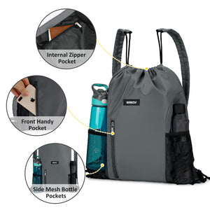 Drawstring Backpack with Shoulder Pad & Mesh Pocket