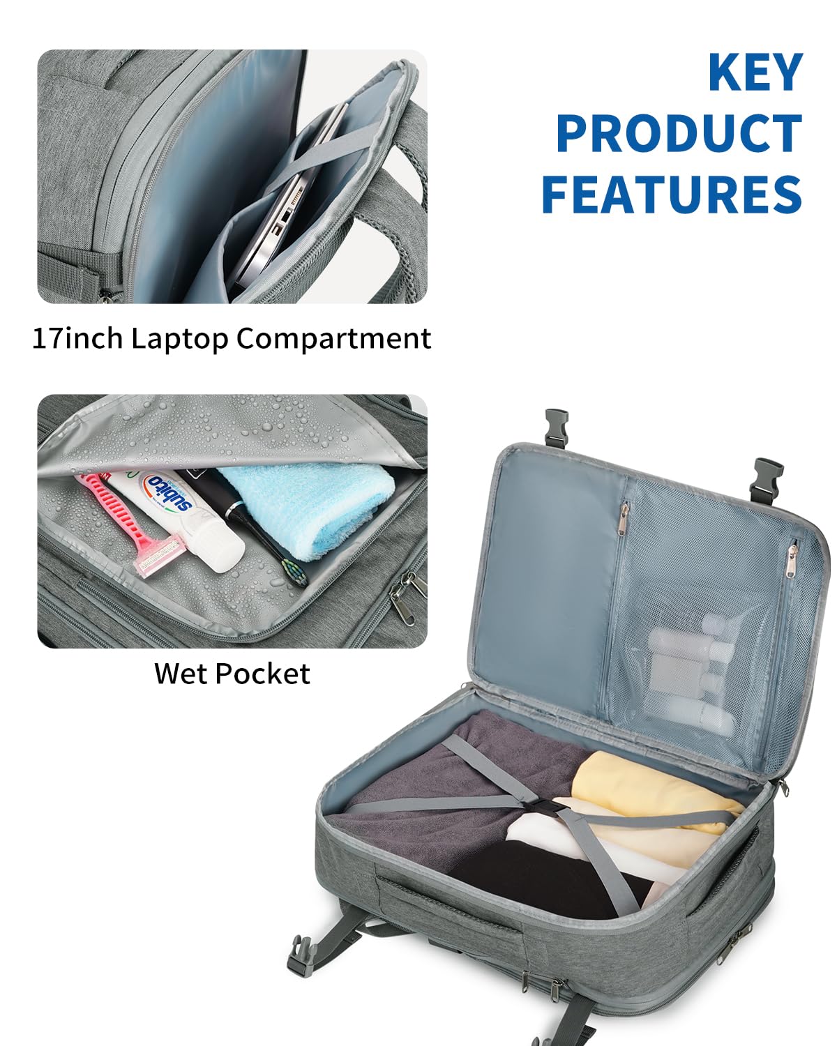 WANDF Expandable 17 Inch Travel Laptop Backpack For Spirit Airlines Personal Item Bag WANDF Expandable 17 Inch Travel Laptop Backpack For Spirit Airlines Personal Item Bag