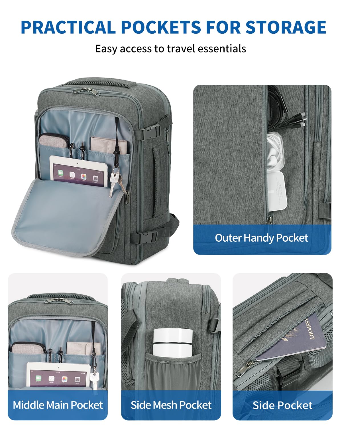 backpack with side pocket for laptop WANDF Expandable 17 Inch Travel Laptop Backpack For Spirit Airlines Personal Item Bag