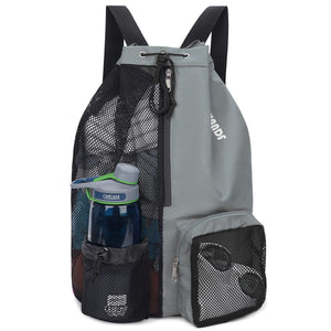 Beach Mesh Drawstring Backpack with Wet Pocket