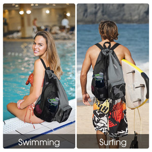 Beach Mesh Drawstring Backpack with Wet Pocket