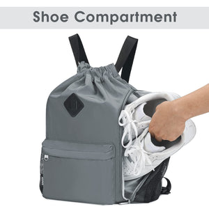 Sports Drawstring Backpack with Shoes Compartment