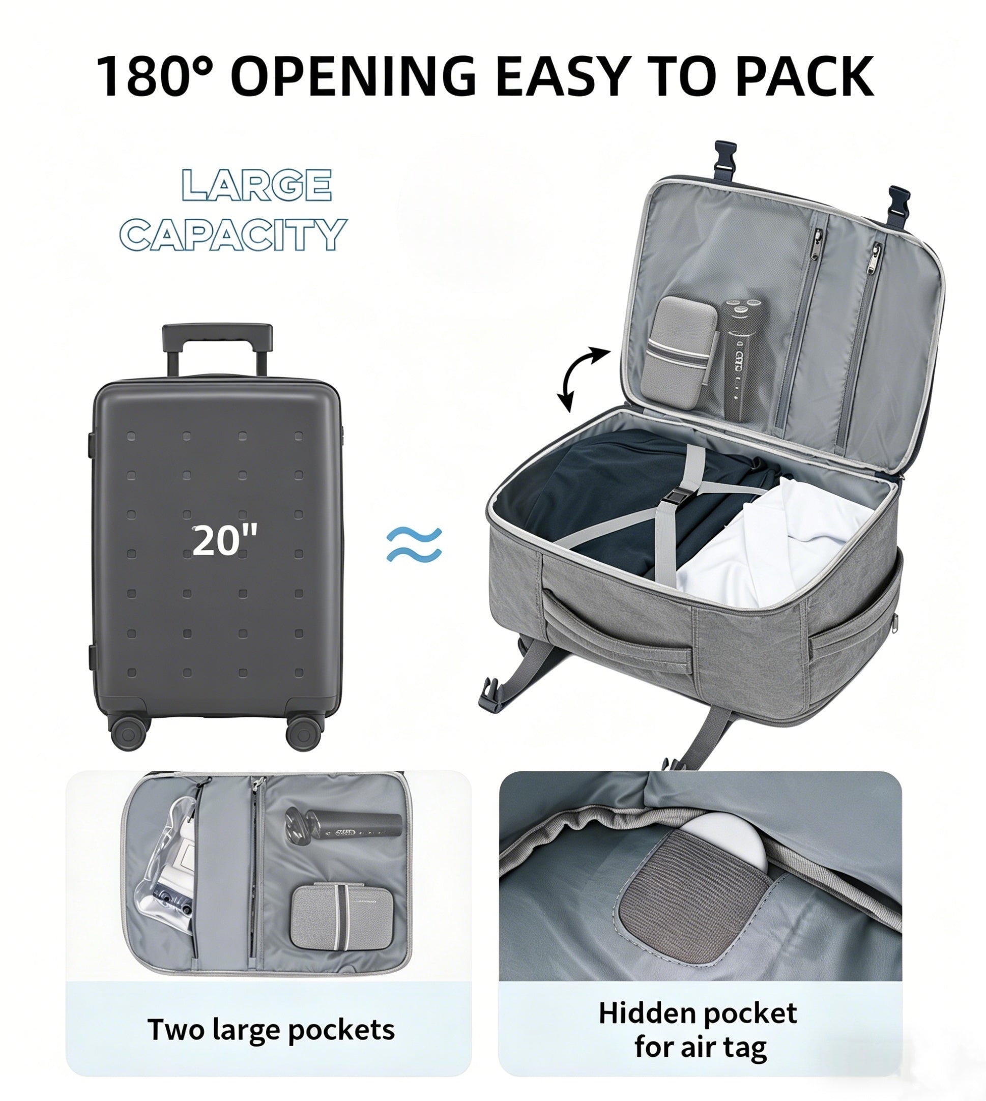WANDF 18'' Carry on Travel Backpack with Clear Toiletry Bag,30L Airlin