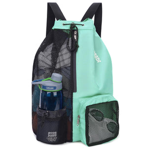 Beach Mesh Drawstring Backpack with Wet Pocket