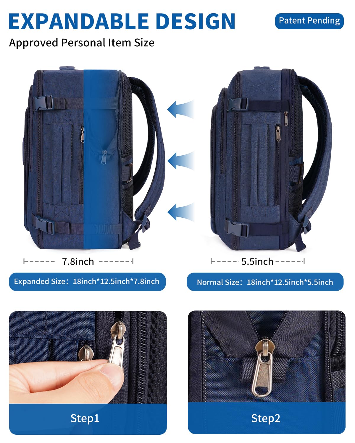 WANDF Expandable 17 Inch Travel Laptop Backpack For Spirit Airlines Personal Item Bag WANDF Expandable 17 Inch Travel Laptop Backpack For Spirit Airlines Personal Item Bag