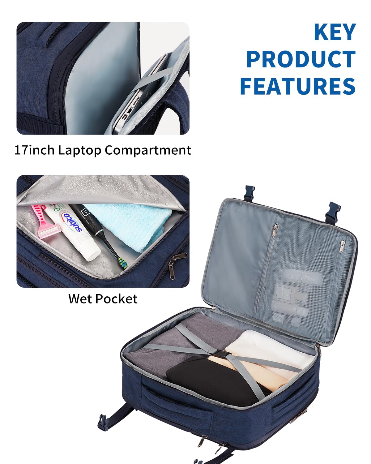 backpack with 17in laptop sleeve WANDF Expandable 17 Inch Travel Laptop Backpack For Spirit Airlines Personal Item Bag