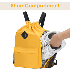 Sports Drawstring Backpack with Shoes Compartment