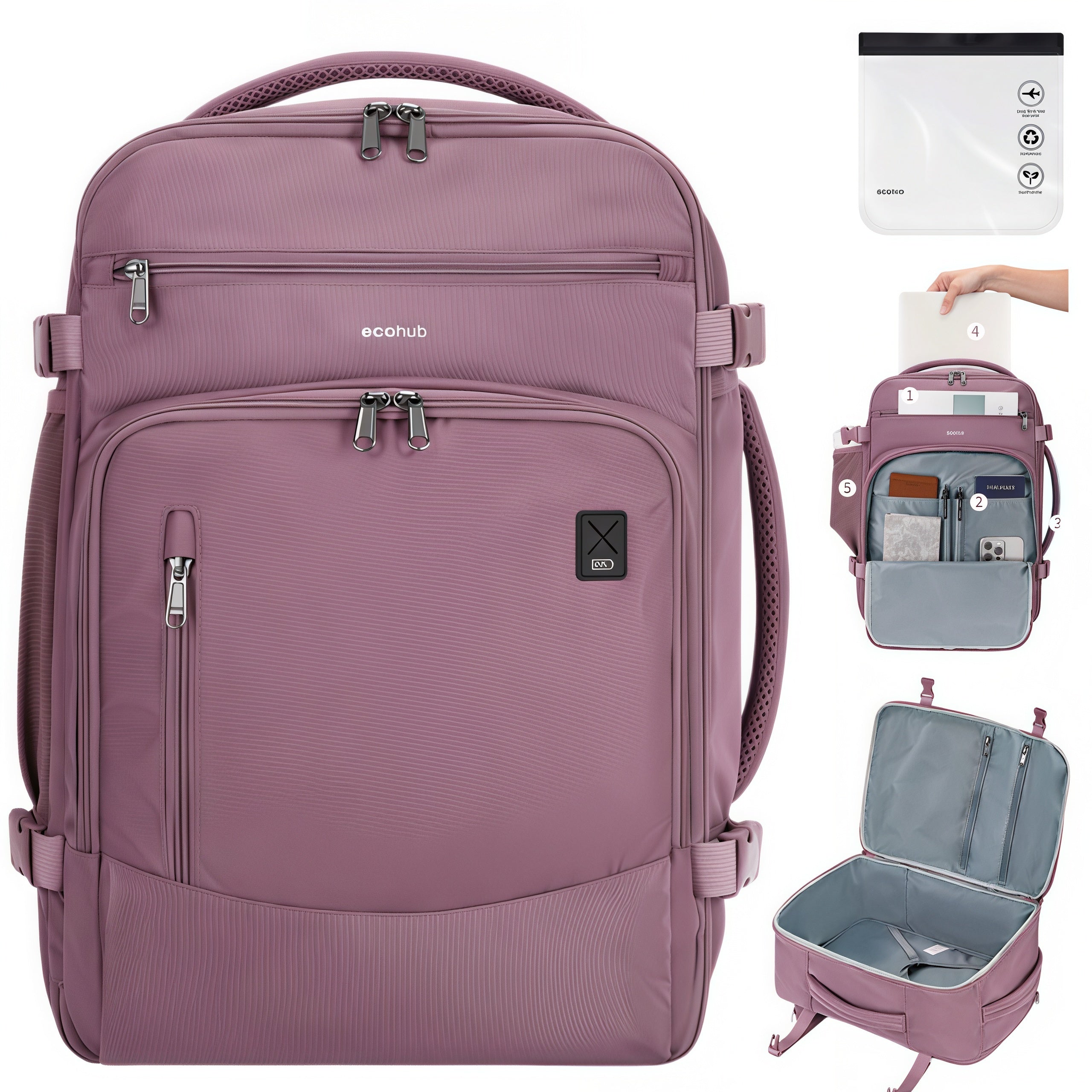 WANDF 18'' Carry on Travel Backpack with Clear Toiletry Bag,30L Airline Approved Personal Item Bag 18x14x8 with USB Port, Laptop Backpack Casual