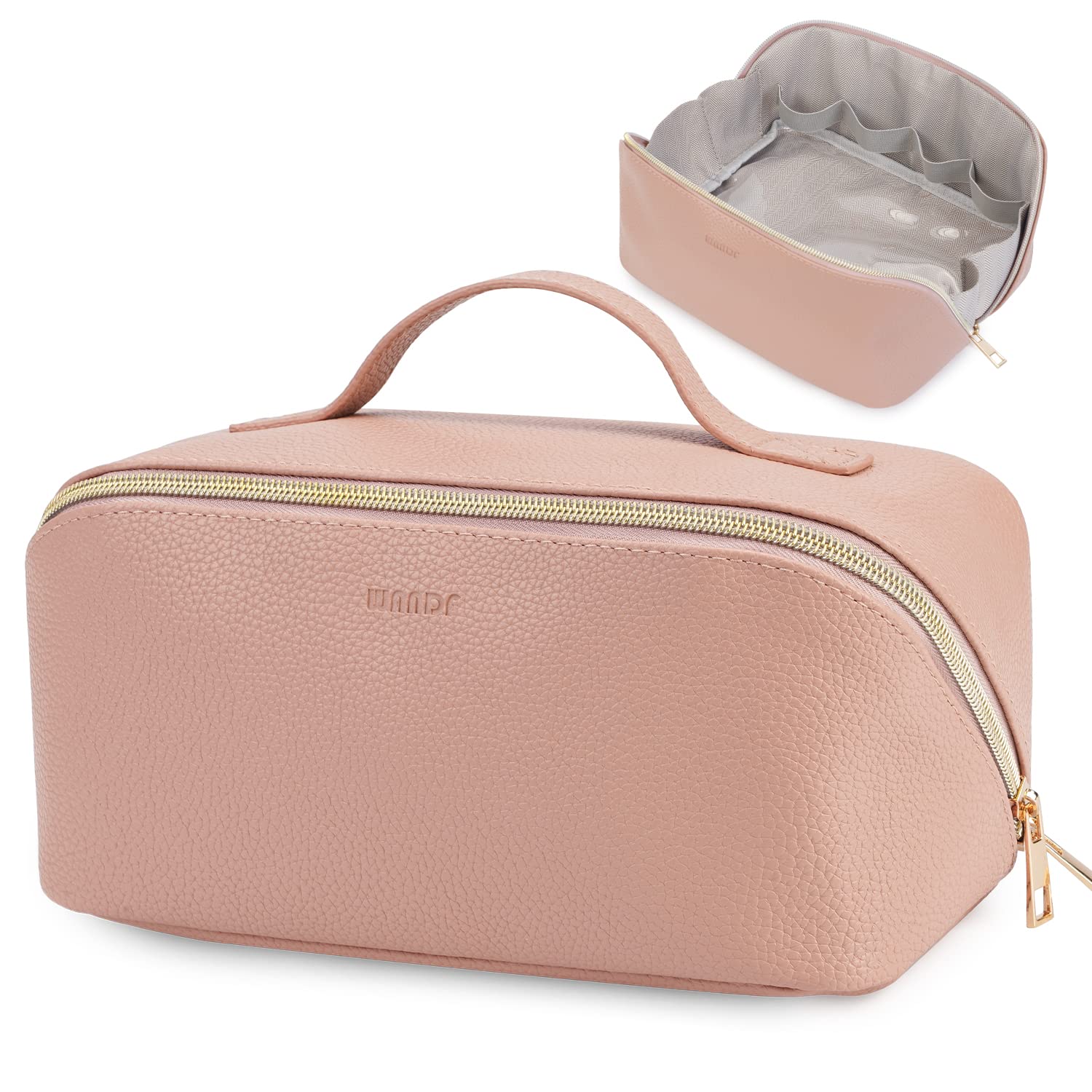 WANDF Portable Vegan Leather Open Flat Cosmetic Travel Makeup Bag