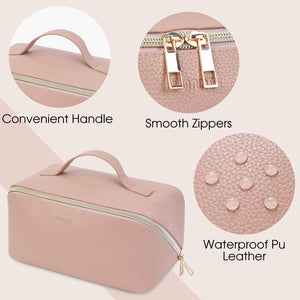 WANDF Portable Vegan Leather Open Flat Cosmetic Travel Makeup Bag - WF5072