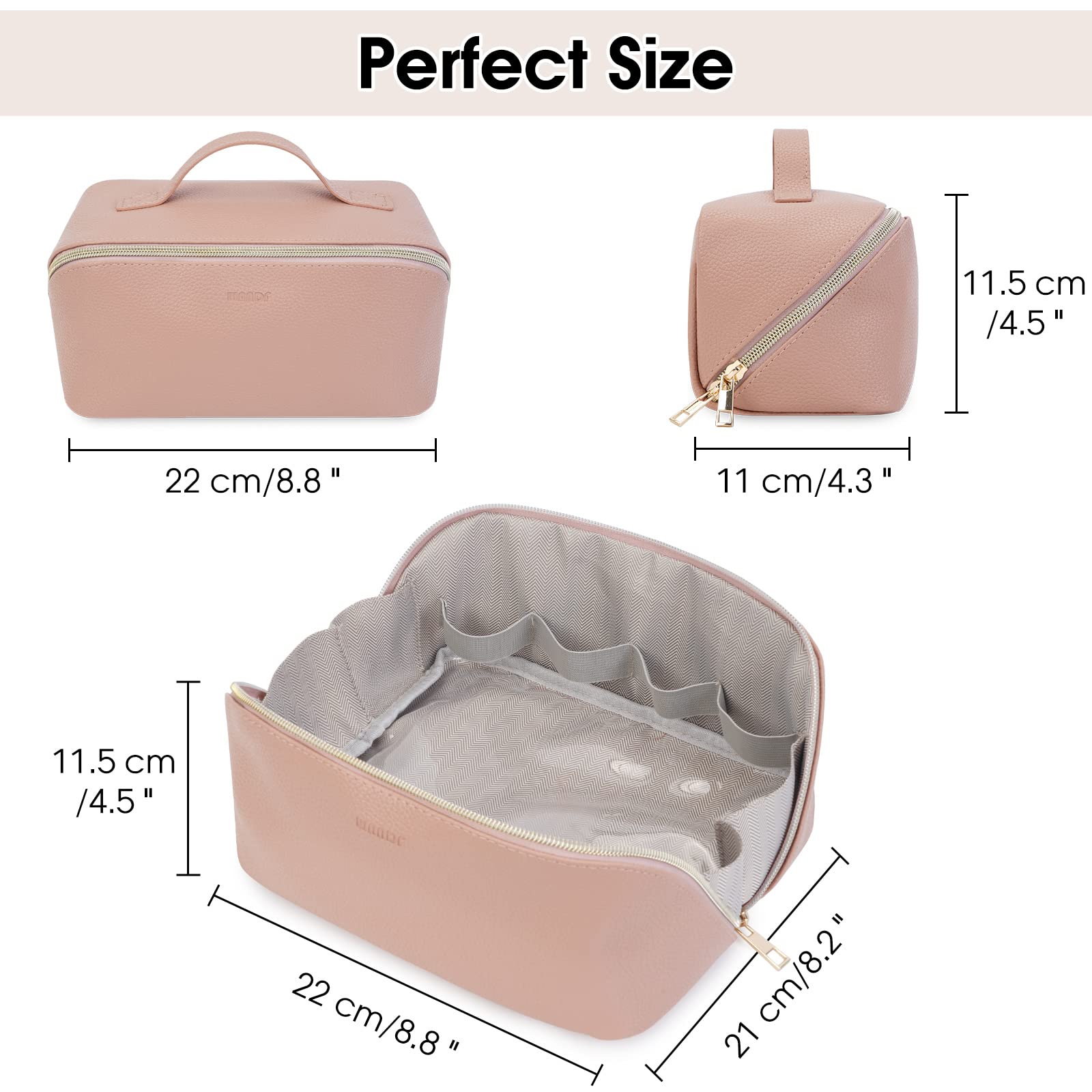 flat makeup bag for travel WANDF Portable Vegan Leather Open Flat Cosmetic Travel Makeup Bag