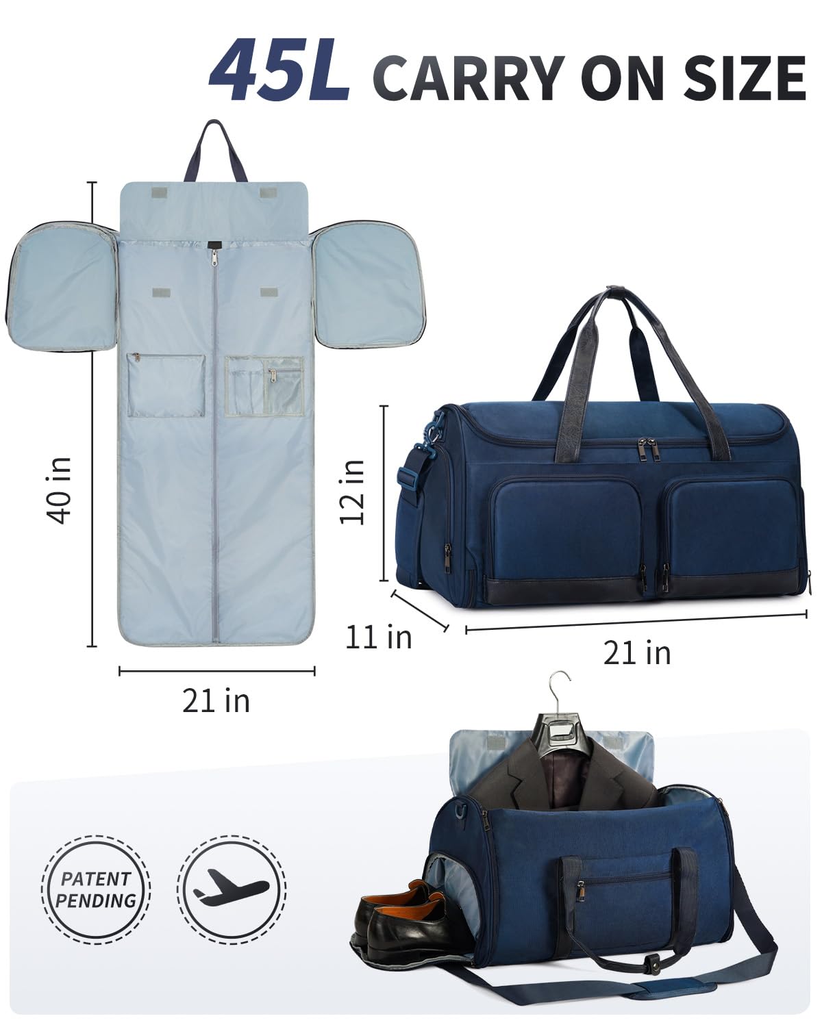 WANDF Convertible Garment Bag with Toiletry Bag for Travel WANDF Convertible Garment Bag with Toiletry Bag for Travel