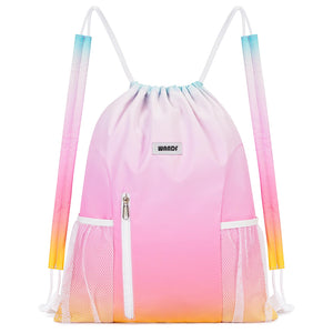 Drawstring Backpack with Shoulder Pad & Mesh Pocket