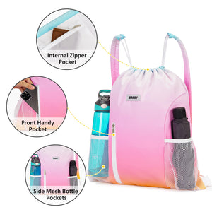 Drawstring Backpack with Shoulder Pad & Mesh Pocket