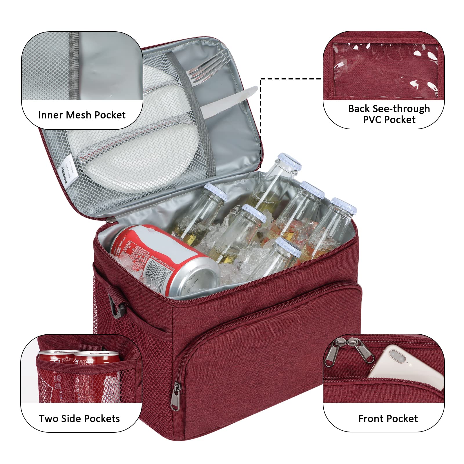 Clear Lunch Bag with Adjustable Strap, Front Storage Compartment, and Mesh  Pocke