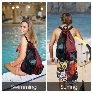 Beach Mesh Drawstring Backpack with Wet Pocket