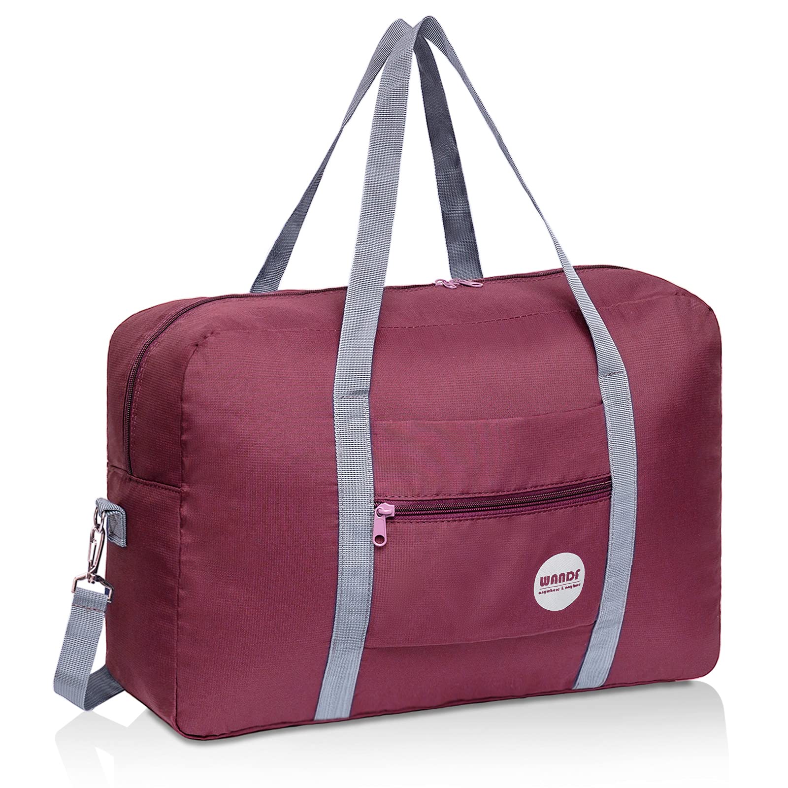 carry on travel duffel bags Wandf Foldable Travel Duffel Bag Luggage Sports Gym Water Resistant Nylon (D-Wine Red with Strap)