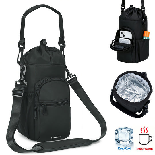 WANDF Insulated Water Bottle Holder for 32oz 40oz Bottles, Water Bottle Carrier Sling Bag with Strap and Phone Pocket, Crossbody Pouch for Walking Hiking Travel Gym Beach