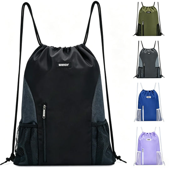 Sports Drawstring Backpack with Mesh Pockets, Waterproof Gym Bag String Backpack for Men Women, Large Capacity Athletic Sackpack for Travel, Swimming, Cycling