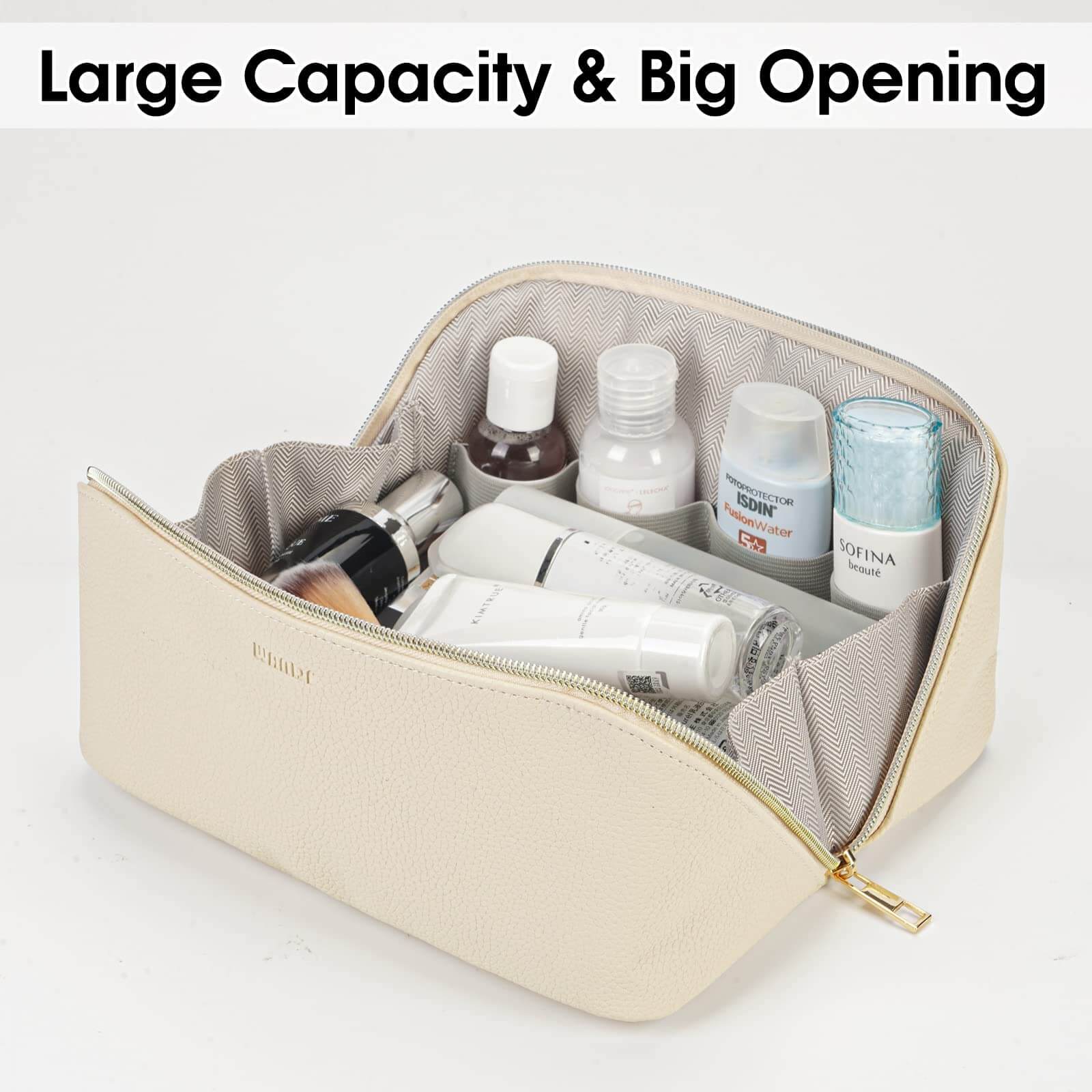 Large Capacity Travel Cosmetic Bag, Travel Makeup Bag, Opens Flat