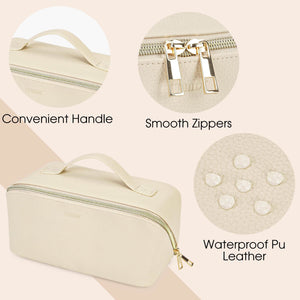 Portable Vegan Leather Open Flat Makeup Bag