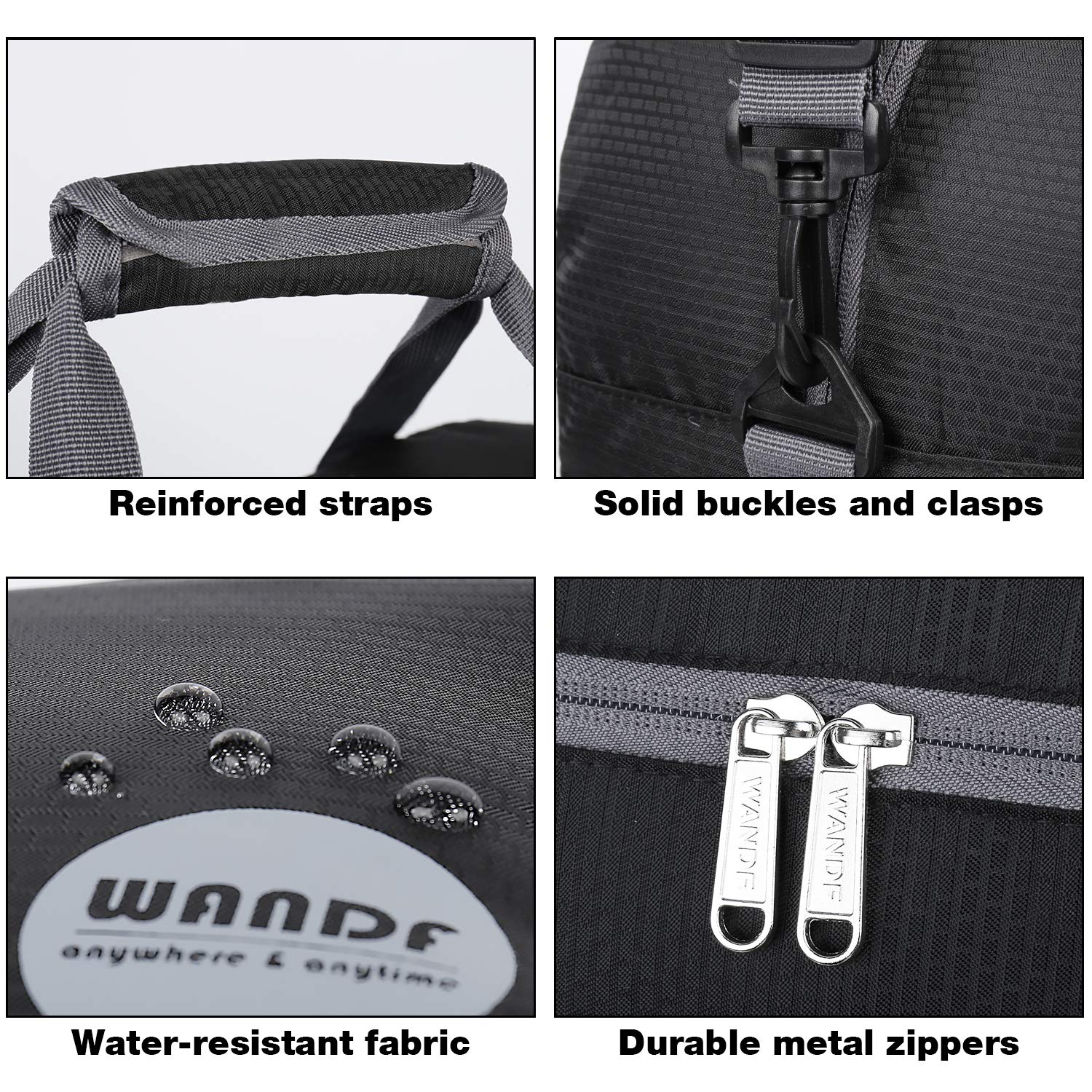 foldable travel bag construction details reinforced stitching zippers