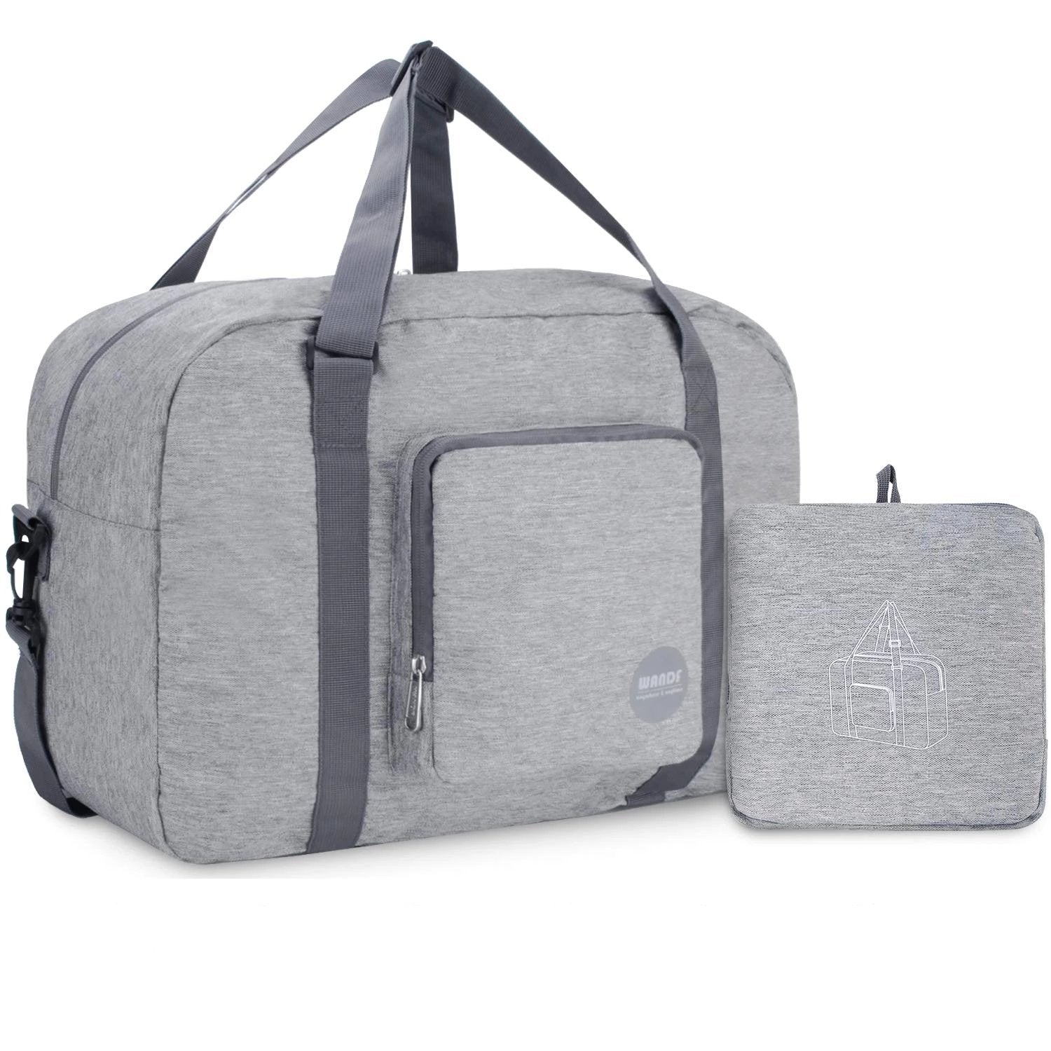 WANDF Foldable Travel Duffel Bag Luggage Sports Gym Water Resistant (Light Grey 40L)